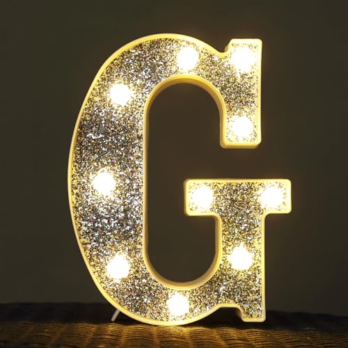 Image of Light Up Letters, Marquee Light Letter for Table Decorations, Glitter Light Up Signs for Prom, Events, or Engagement Party Decor, Featuring Alphabet & Number Lighted Letters, Letter G