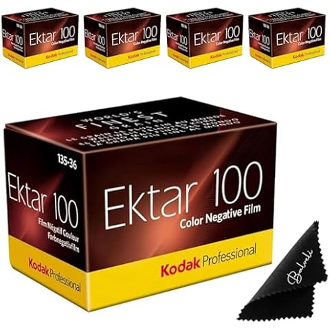 Kodak Ektar 100 35mm Film 4-Pack – ISO 100, 36 Exposure Color Film for 35mm Film Camera – Includes Balveli Premium Microfiber Cloth Cover