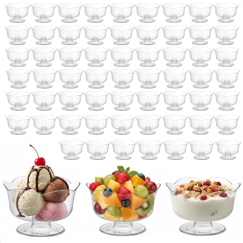 Reallnaive 100 Pcs Clear Dessert Cups 3.5oz Plastic Parfait Cup