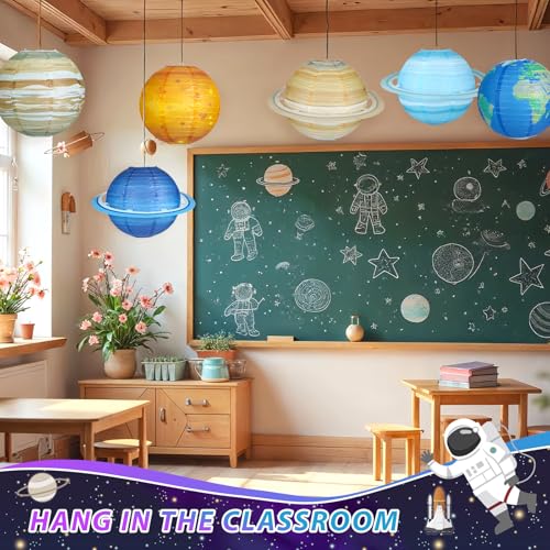 8 PCS Planet Paper Lanterns, 12 Inch Outer Space Party Decorations, Solar System Planets Lantern for Kids Space Theme Party Birthday Room Decorations