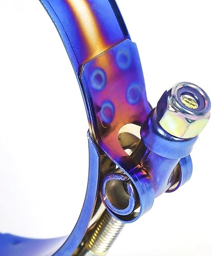 Miniatura 51 de Kyostar Abrazadera de manguera con perno en T de 2.5 pulgadas, ajustable, acero inoxidable, color azul titanio, diámetro de abrazadera para 2.5