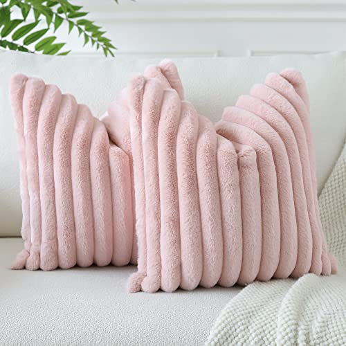 Soleebee Juego de 2 fundas de almohada de terciopelo de felpa, suave piel artificial, decorativas, para sofá, dormitorio, hogar, coche (60 x 60 cm, rosa piel)