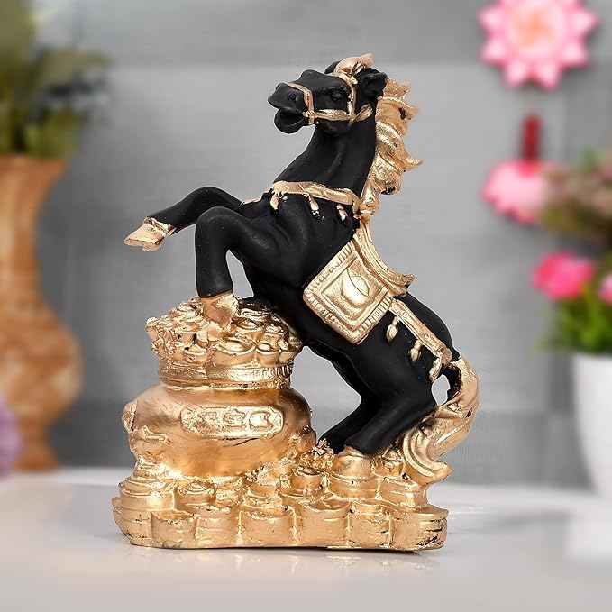 Handmade Handcrafted Lucky Running Horse Money Bank - Vaastu Decorative Showpiece (17 cm, Polyresin, Black & Gold)-picture-20