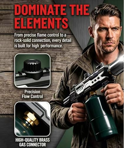 Image of Powerful Propane Torch Gun, Gift for Men Dad, Culinary Blow Kitchen Cooking Torch for Steak Searing, Campfire Charcoal Starter for Blackstone Griddle Accessories (Tank Not included) Black Silver