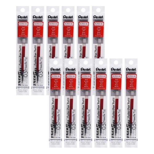 Pentel Refill Ink for EnerGel Liquid Gel Pen, 0.5mm, Needle Tip, Red Ink, Box of 12 (LRN5-B-12)