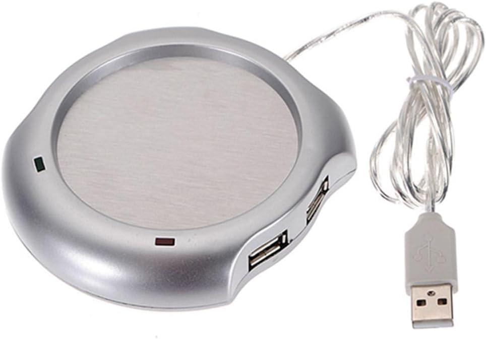 Leadigol 1PCS USB Beverage Warmer,Silver Beverage Cup 4 Port USB Hub Tea Coffee Electric Warmer Tea Cup Warmer for Home Office