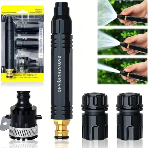 High Pressure Power Washer Nozzle with Connector Set Direct Spray Gun 3 Adjustable Spray Modes Multi-Function Watering Sprayer for Cleaning Yard Pet Car Patio & Garden Hose