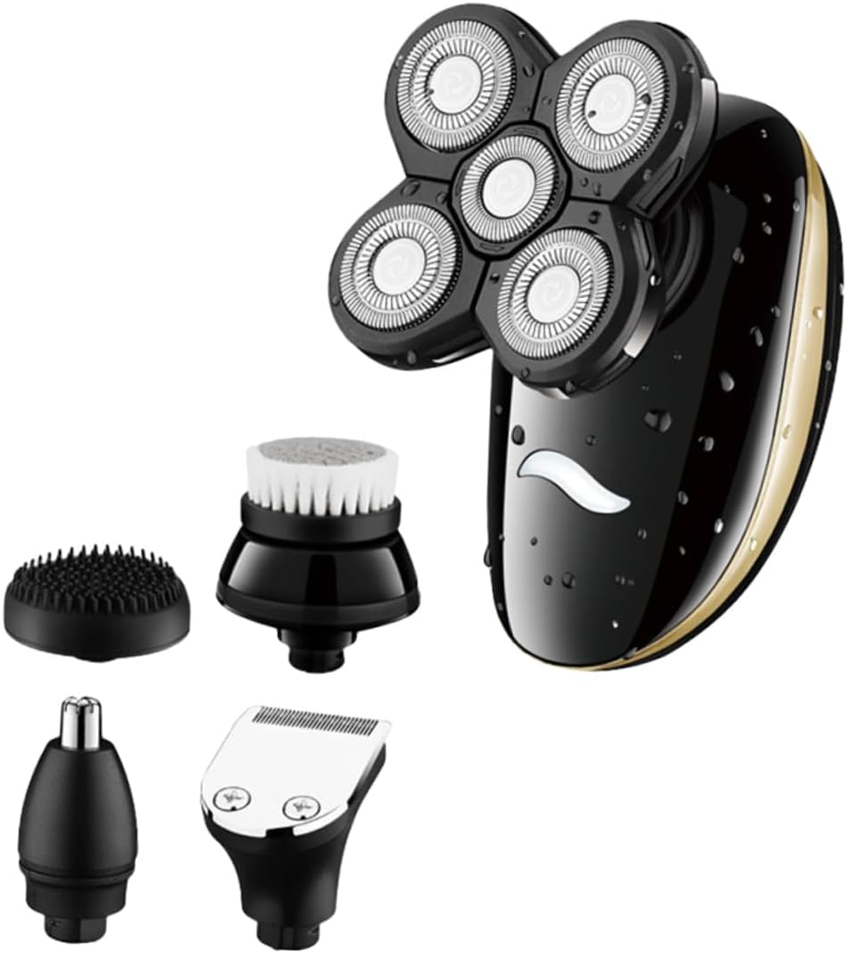 5-in-1 Rechargeable Electric Shaver and Beard Trimmer for Men Washable Rotary Razor Wet Dry Use USB Charging Multifunctional Grooming Kit