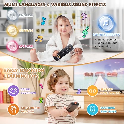 Baby TV Remote Toy - Realistic Play Remote toy with Lights and Sounds, 3 Languages (English, Spanish & French), Learning Musical Toys, Preschool Infant Boys Girls Toys Gift for 1 2 Year Old, Black. - Image 5