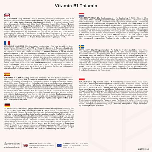 Vitamin B1 Hochdosiert 100mg Thiamin | 120 Vegane Tabletten | Ohne künstliche Zusätze | von Horbaach