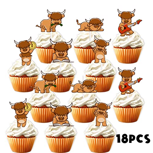 18Pcs Brown Glitter Cute Cow Dessert Cupcake Topper Cheer To Country Western Bull Riding Bull Rider Competition Theme Decor Supplies Baby Shower Boys Girls Birthday Party Decorations #TOP1