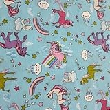 Ferrero Tejidos - Tela Loneta Estampada infantil UNICORNIO. Ancho 2.80m. Largo a escoger de 0.50 a 0.50 m en una sola pieza. Para costura manualidades tapizar forrar confeccionar (AZUL)