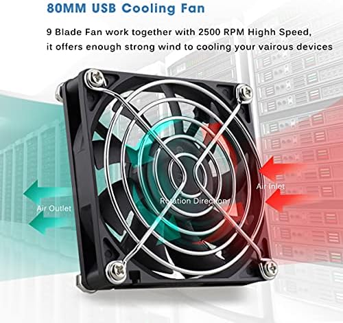 GDSTIME 80 mm Fan 80 mm USB Computer Fan 80 mm Case Fan 80 x 15 mm PC Fan 2500 rpm for XBox Game Consoles Router Fan Replacement Exhaust Heatsink Pack of 2