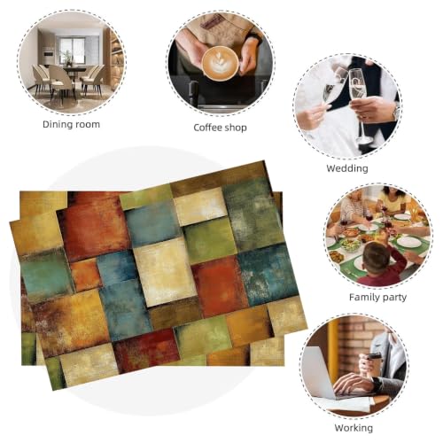 Lot de 4 sets de table en lin de coton rectangulaires style abstrait