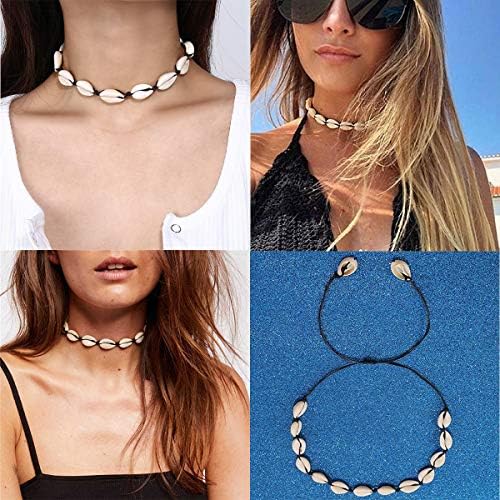 Natural Shell Necklace Choker Bead Pearl Handmade Hawaii Beach Rope Jewelry (Black Weaving Necklace) for Women Girl