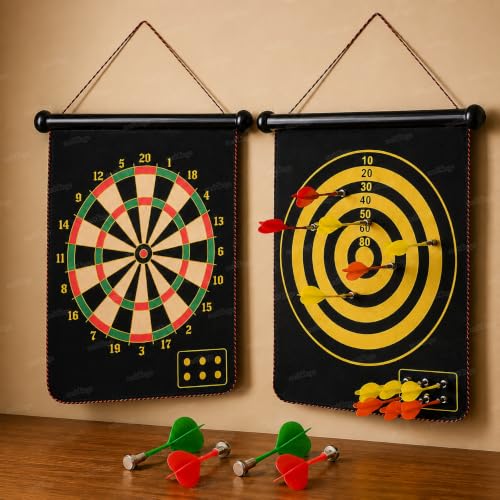 Image of Zest 4 Toyz 18 Inch Magnetic Dart Board for Kids and Adults Double Sided Dartboard Game with 4 Magnetic Darts Indoor Outdoor Target Game for Family Party and Gift