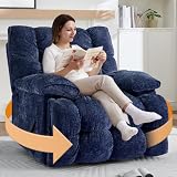 GARTMILAN Oversized Recliner Chair Swivel Rocker Recliner for Living Room Chenille Overstuffed Nursery Reclining Sofa Chair Rocking Recliners for Adults 375lbs (Manual, Blue)