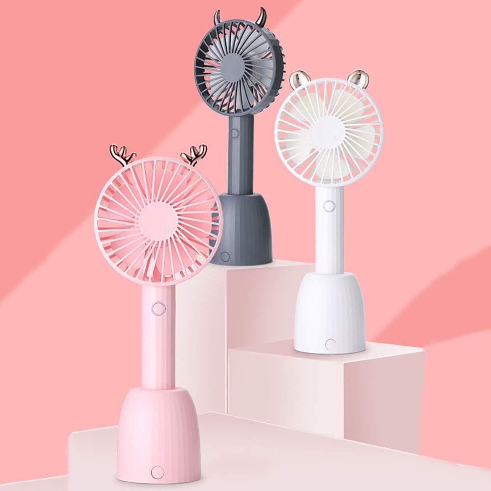 HUAHAT HuaHat Stylish Handheld Fan Portable Coldless Rechargeable Mini Size with Oscillation Base 3 Speeds Coldless 5 Blades Brushless Motor Quiet (Cosmetic Mirror Base, White)