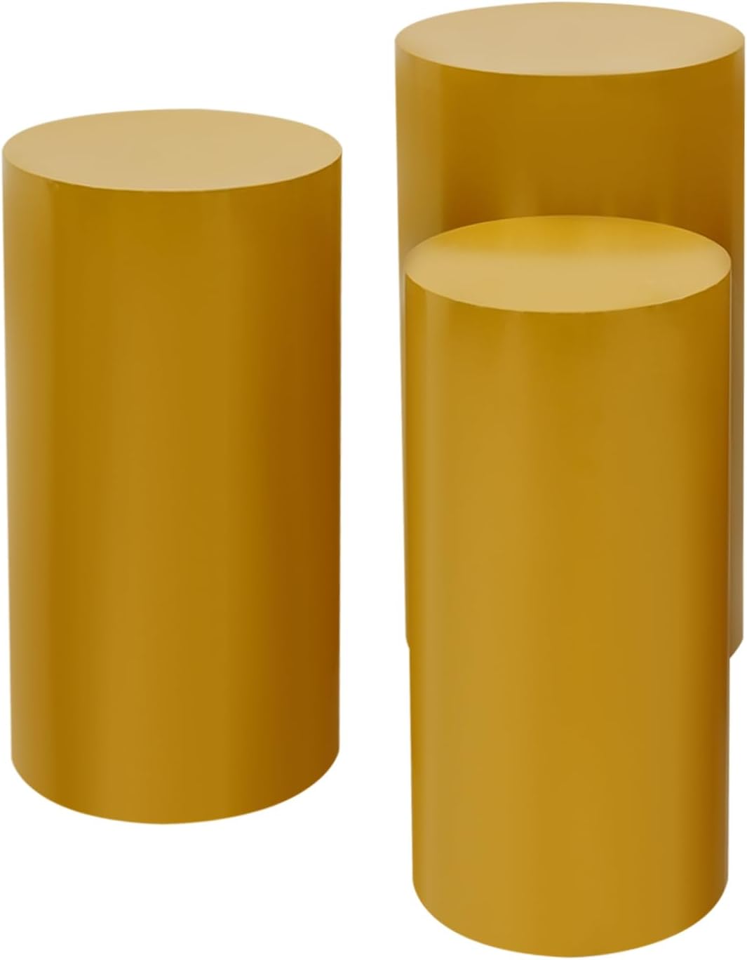 3Pcs Metal Cylinder Pedestal Stands, 10.6"/11.8"/13.8" Diameter x 23.6"/26"/27.6" Tall, Hollow Column Display Risers for Wedding, Party, Cake, Centerpiece Decor (Gold)
