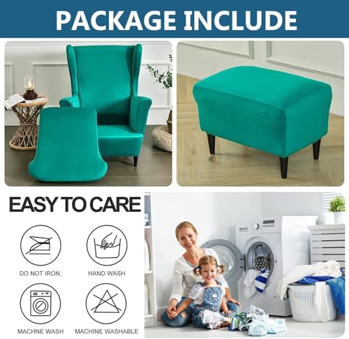 Funda para sillón orejero elástica juego de 2 piezas con funda para otomana baúl 7