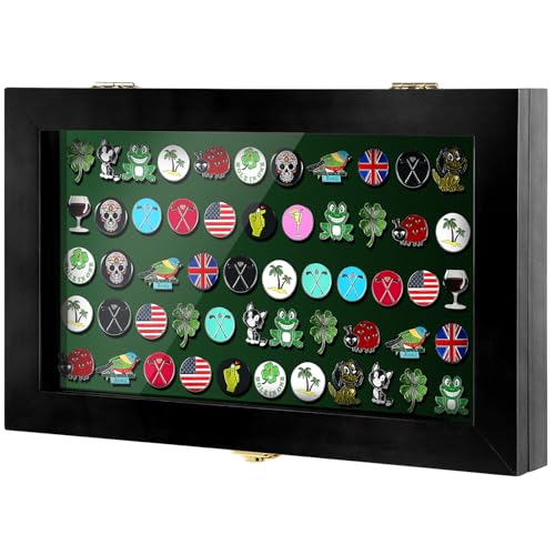 Silipull 40 Golf Ball Marker Display Case Full Magnetic Backing 15.5' W X 9.5' H Wall Mount Wooden W/98% Uv Acrylic Door Lockable Storage Display Box For Ball Marker Collection(Black)
