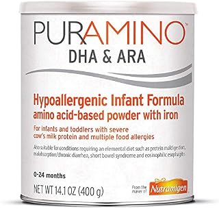 PurAmino Hypoallergenic Baby Formula Powder for Severe Food Allergies, 14.1 Oz - Omega