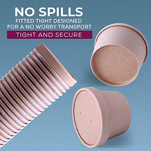 25 x Brown Disposable Soup Ice Cream Container [25 Pack, 32oz] Compostable Biodegradable Kraft Takeaway Paper Bowl Containers, Cardboard Round Deli Tubs Lids Heavy Duty Sizes: 8oz 12oz 16oz 26oz 32oz
