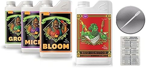 Advanced Nutrients pH Perfect Bloom Grow Micro 1 Liter and Bud Ignitor 1 Liter with Conversion Chart and 3mL Pipette