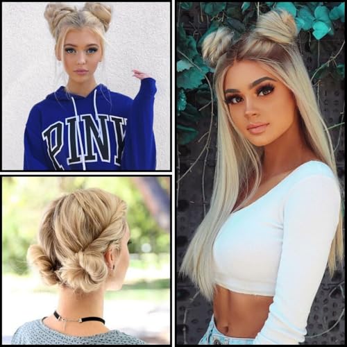 2 Stück Haargummi mit Haaren, Scrunchies für Frauen, Elastisches Haarteil mit Gummiband, Bleichblond Haarteil Dutt, Donut Zubehör Scrunchies, Ynthetisches Gefälschtes Haar Brötchen