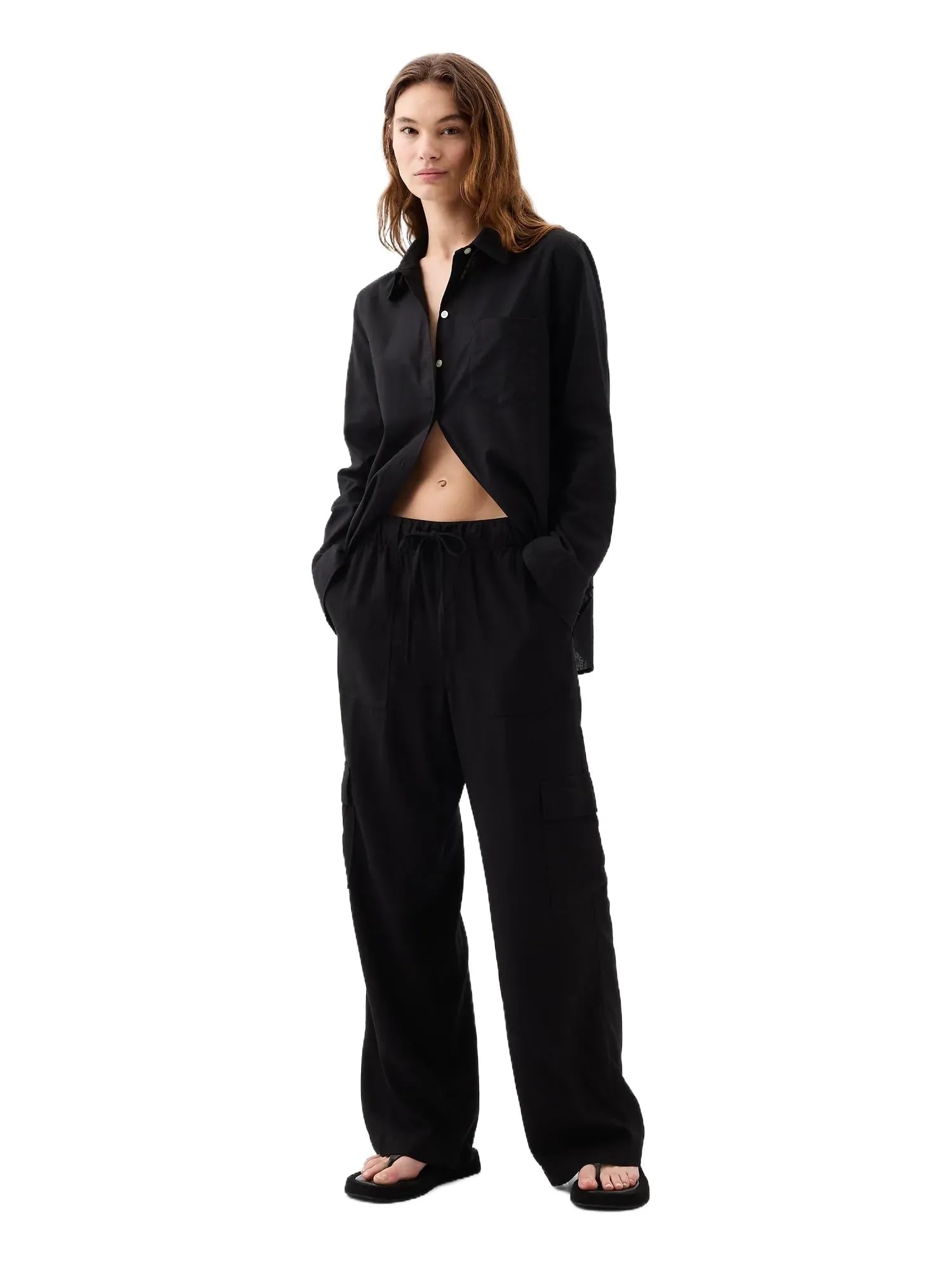 Gap Womens Wide Leg Linen Pull on Pant