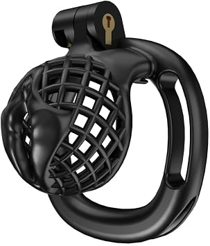 Mens Black Workout Protection Cage - with 4 Different Sizes Ring - Invisible Lock - Auxiliary Strap E11B