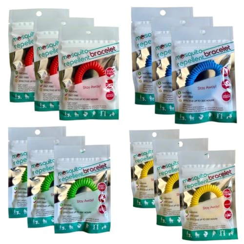 TIENDIFY – Pack 4 o 12 Pulseras Citronela Niños y Niñas, Repelente de Mosquitos Natural, Hasta 7 Días de Protección, Ajustables, 4 Colores, Uso Infantil Exterior e Interior (PACK DE 12, MIXTAS)