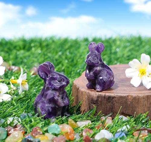 DUQGUHO Bunny Decor Easter Rabbit Decor Crystals Easter Gifts Decoration Bunny Statue Amethyst Crystals Figurines Bunny 1.5’’ - Image 3
