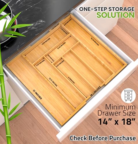 image for Utopia Kitchen Silverware Organizer, Expandable Bamboo Utensil Drawer 