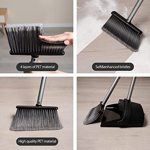Eyliden Broom Dustpan Set, Broom And Dustpan Combo With 52" Long Handle For Lobby Kitchen Room Office Indoor, Dustpan With Broom Set For Home, Floor Use Lobby Dust Pan Sweep Combo Black #TOP1