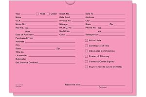 Printed Vehicle Deal Jackets 9 X 12 - 100 Shrink Wrapped Vehicle Deal Jackets