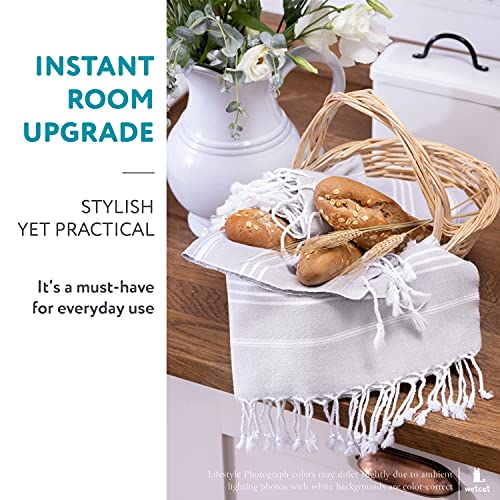 Wetcat Turkish Hand Towels With Hanging Loop (20 X 30) - Set Of 2, 100% Cotton, Soft - Pre Washed Boho Farmhouse Kitchen Towels - Unique Decorative Hand Towels For Bathroom (Light Grey) #TOP1