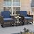 YITAHOME 3 Pieces Patio Furniture Set, Patio Wicker Chairs Outdoor Rocking Chairs Set of 2 with Rattan Side Table, Thickened Cushions, Rocker Patio Chairs Set for Porch, Poolside, and Yard, Blue