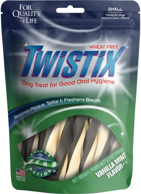 Twistix Low Fat High Protein Vanilla Mint Flavour Oral Hygiene Dog Dental Care Treats for All Life Stage Dog, Remove Plaque, Tartar & Freshen Breaths | Dogs Dental Chew 156.1 Grams 14 Small Sticks