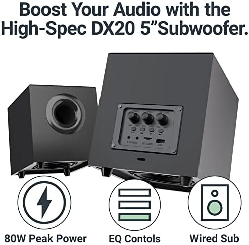 MAJORITY DX20 2.1 PC Speakers with Subwoofer | Bluetooth 80W Peak Power Active 2.1 Stereo Sound Computer Speakers | USB & SD Card Playback | Desktop, Laptops, Monitors | Plug & Play