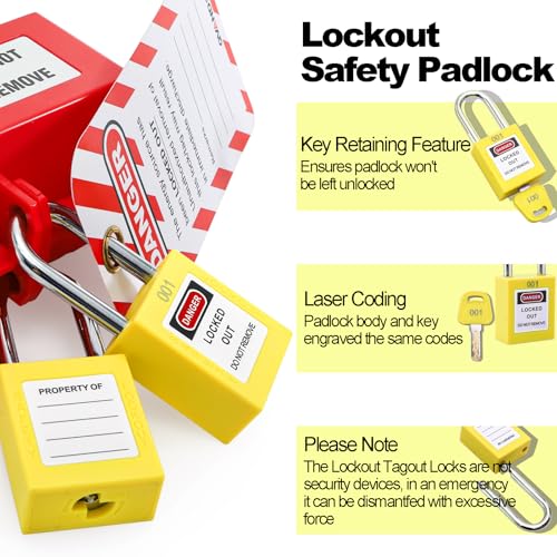 WUWEOT 10 Pack Lockout Tagout Locks, Keyed Different Loto Locks, Yellow Electrical Lock Out Tag Out Padlocks with 2 Keys Per Lock for Lockout Tag Out Stations and Devices (OSHA Compliant) by WUWEOT - Image 5
