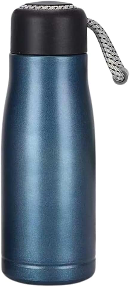Garrafa Térmica Inox 350ml com Alça de Corda | Tampa Antivazamento e Isolamento Térmico para Bebidas Quentes e Frias (Azul.)