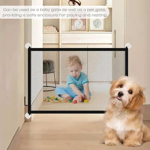 Türschutzgitter Ohne Bohren, 110 x 72 cm Treppenschutzgitter Ausziehbar, Schutzgitter Baby Gate Mit 4 Klebehaken, Türgitter Hunde, Katze Tür geeignet für Haustiere, Babys