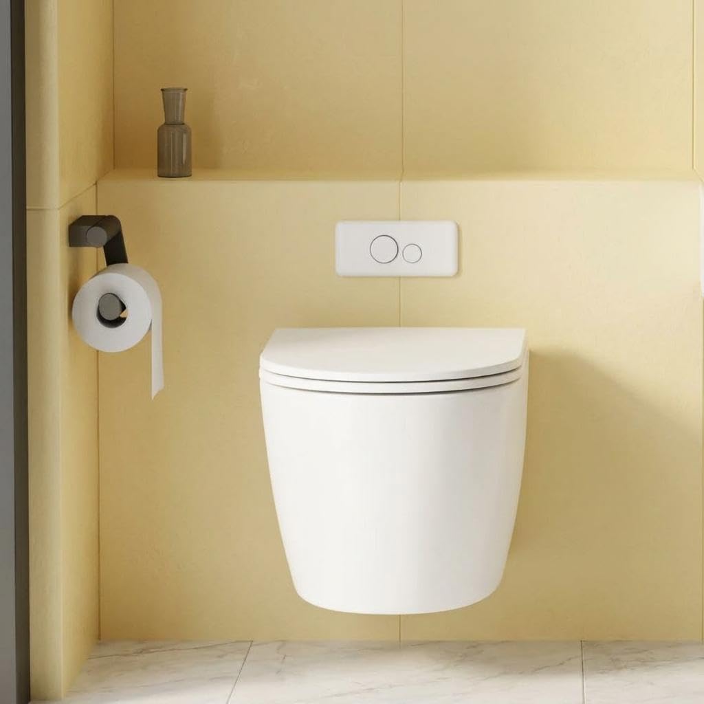 Wall-Mounted Toilet Bowl without Tank, Soft Close Seat, Space-Saving Modern Design, Easy-Clean Ceramic