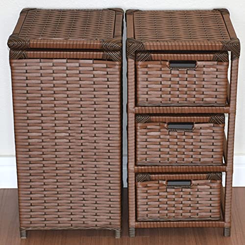 Kit Cesto Roupas e Gaveteiro 3 Gavetas Fibra Sintética 30x60 Palha Indiana Marrom