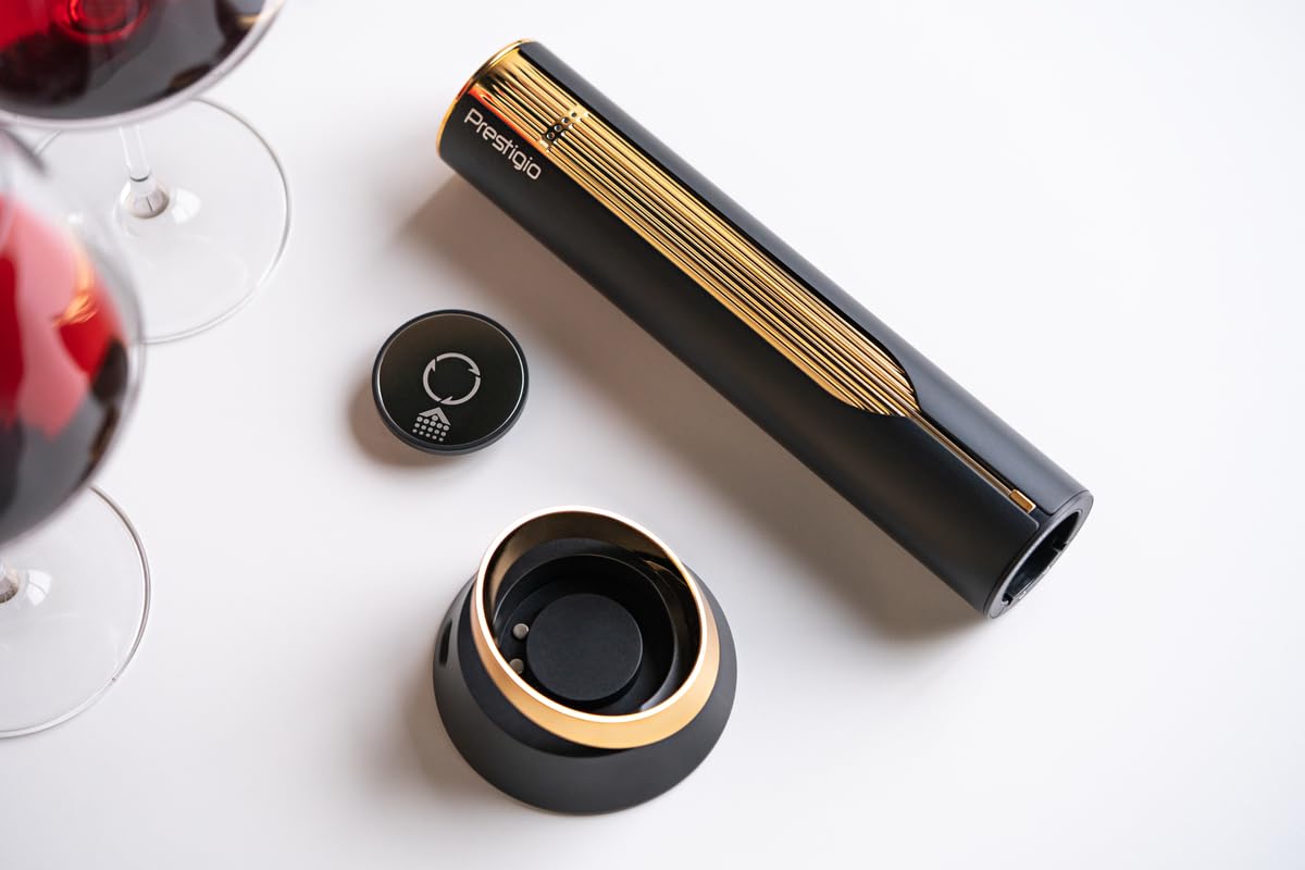Prestigio Maggiore Elektrischer Korkenzieher - Premium Wein Flaschenöffner mit Ladestation - Integrierter Folienschneider - Verpackt in hochwertiger Geschenkbox - Schwarz/Gold