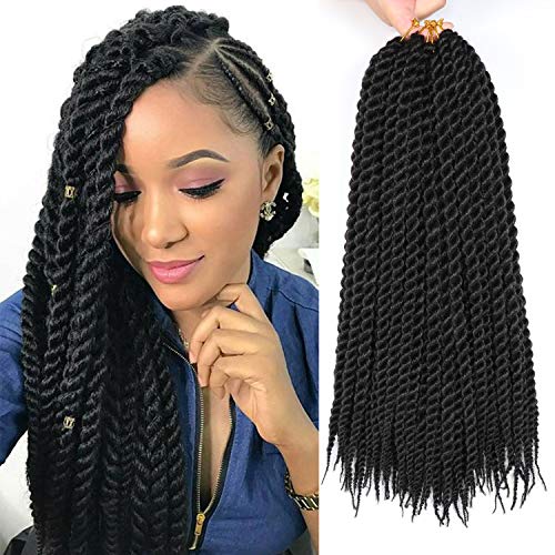 6 Packs 18 Inch Havana Mambo Twist Hair Synthetic Crochet Braids Black Color Senegalese Twist Crochet Hair (18 Inch, 1B)