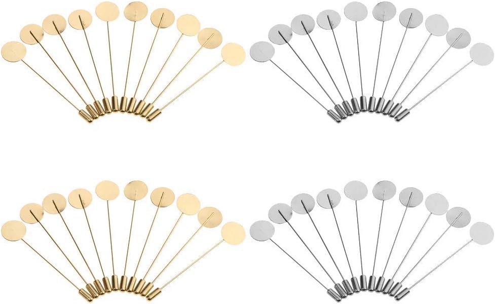 Luckycivia 40 Pcs Silver Gold Tone Round Tray Lapel Pin Stick, Blank Brooch Pin for Men Women Suit Tie Hat Scarf Badge, Stainless Steel Safety Pins Brooches, DIY Costume Jewelry Accessories