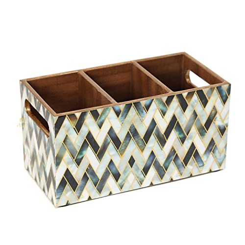 Image of DULI Multipurpose Stand, Cutlery Holder, Spoon Stand, Table Organizer with 2 Sections, Chammach Stand (10cm x 15cm) (3 Section: MOP Zigzag)