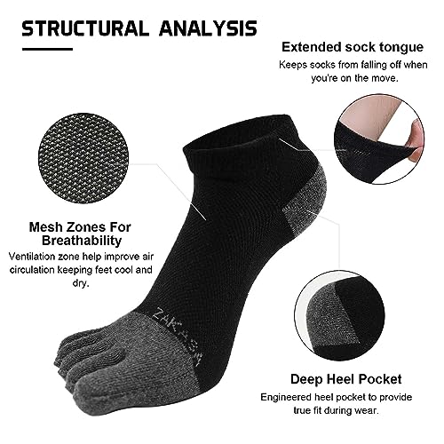 CaiDieNu Toe Socks for Men: Five Finger Cotton Athletic Crew Socks No Show Breathable Running Ankle Socks 5 Pairs Size 8-122